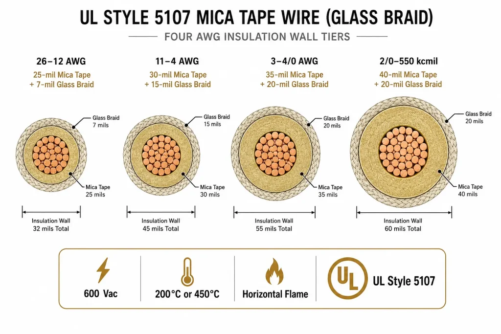 UL Style 5107 mica tape four tier insulation wall 25-40mil cross-section diagram