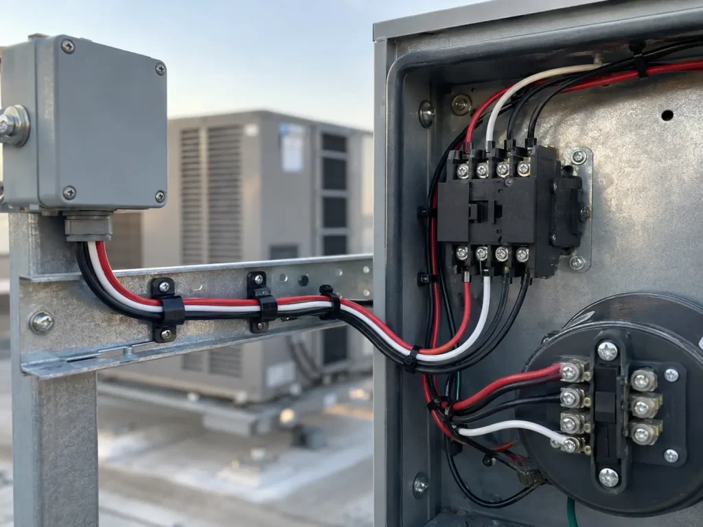 UL 1056 16 AWG wire routed inside outdoor condensing unit for internal refrigerating equipment wiring