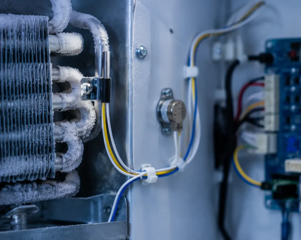 UL 1056 20 AWG PVC wire routed to temperature sensor inside refrigerating equipment control circuit