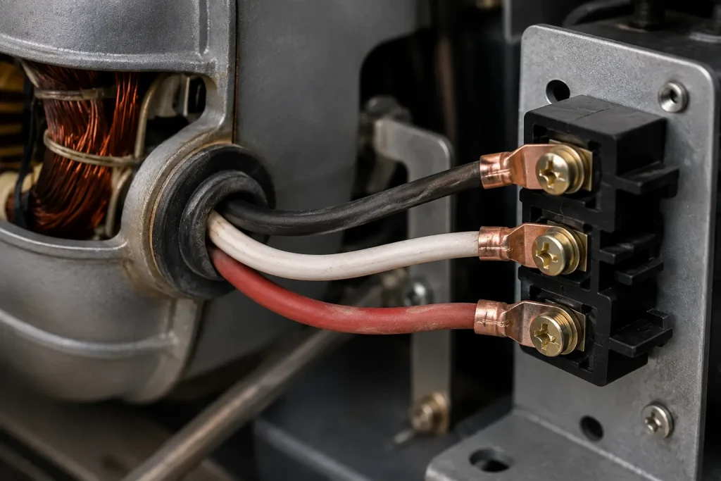 UL 1331 16 AWG FEP lead wire connected to appliance motor terminal for internal high temperature wiring
