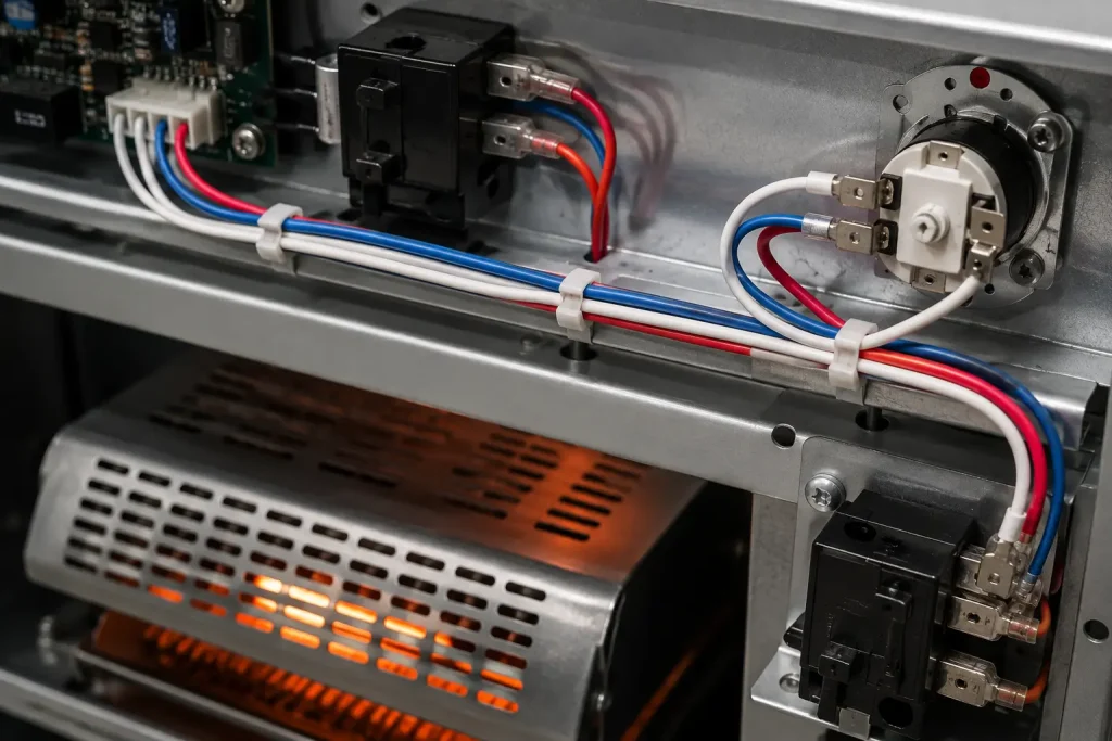 UL 1331 22 AWG FEP wire routed in appliance control cavity adjacent to heat source internal wiring