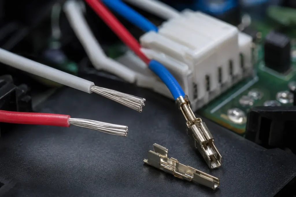 UL 1591 24 AWG FEP signal lead with plated conductor terminated at connector inside appliance assembly